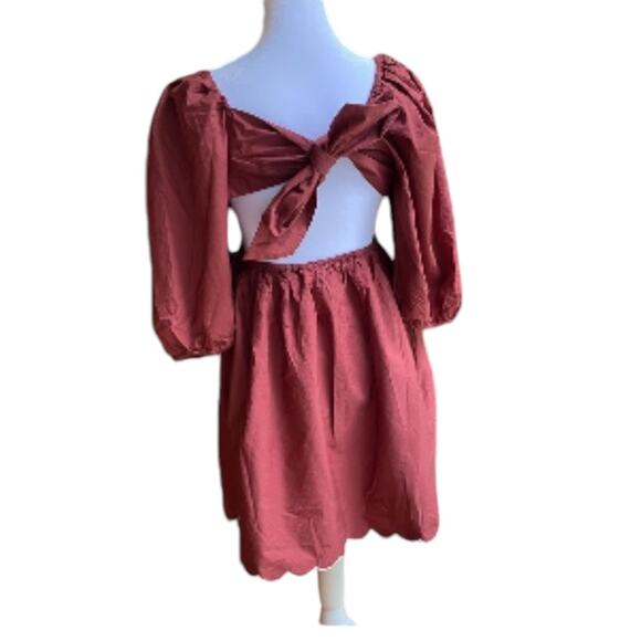 NWT Forever That Girl Anthropologie Scalloped Mini Dress Rusty Brown size Medium - Picture 7 of 13